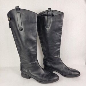 Sam Edelman Penny Black Leather Knee High Riding Boot Women 9 Minimalist Classic